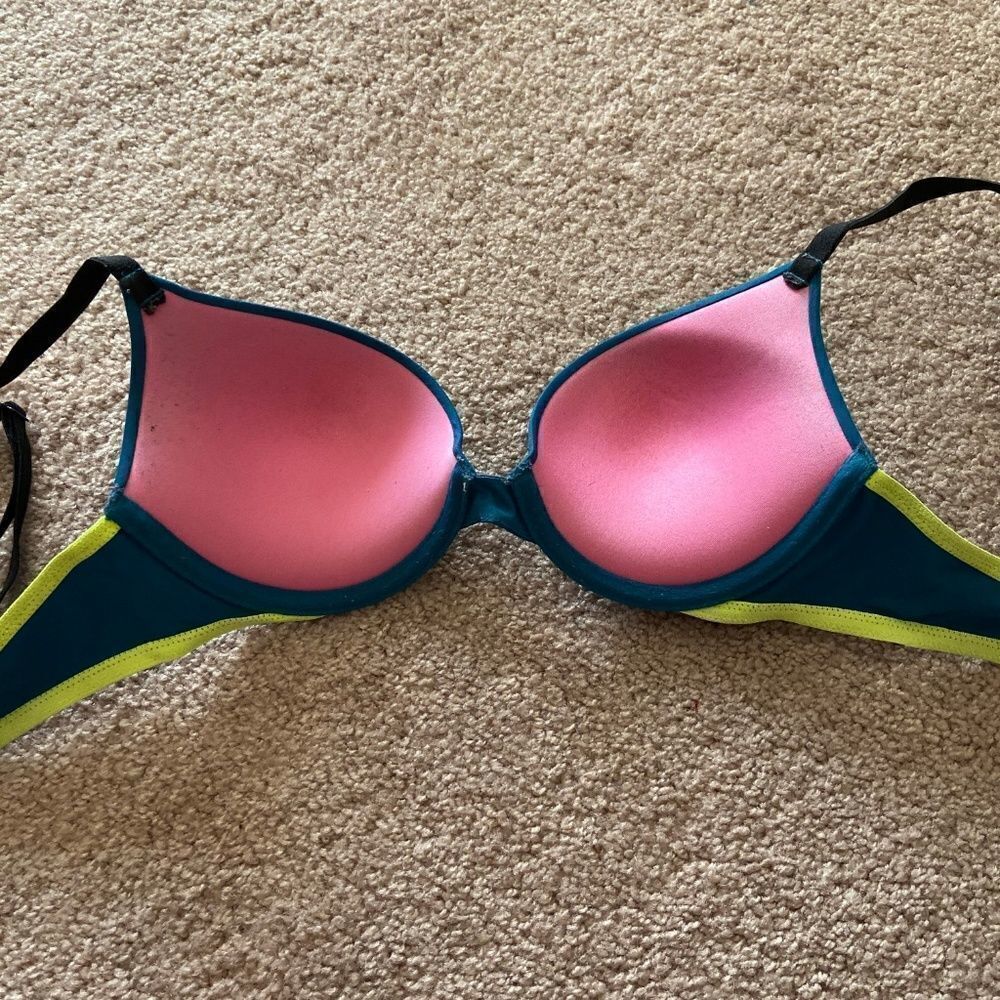 VS Blue & Neon Yellow Push-Up Bra - Picture 2 of 4